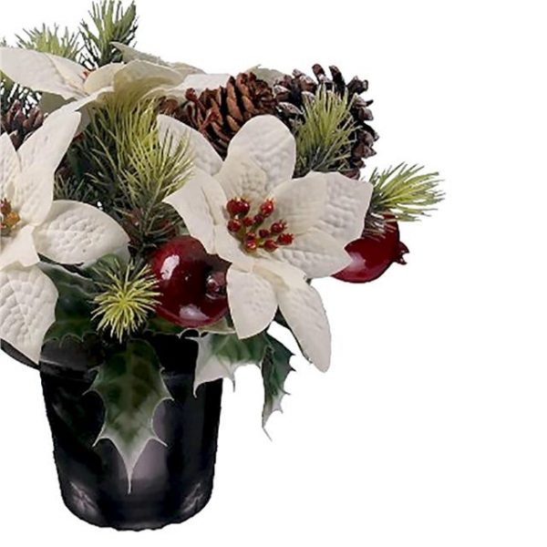 White Christmas Poinsettia | Artificial Grave Arrangement | Shelf Edge UK