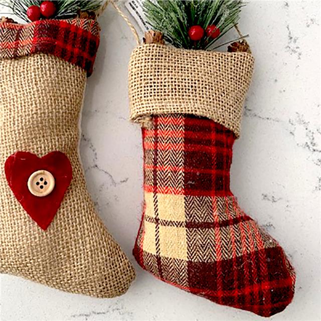 Christmas tree stocking decoration | 2 tartan stockings | Shelf ...
